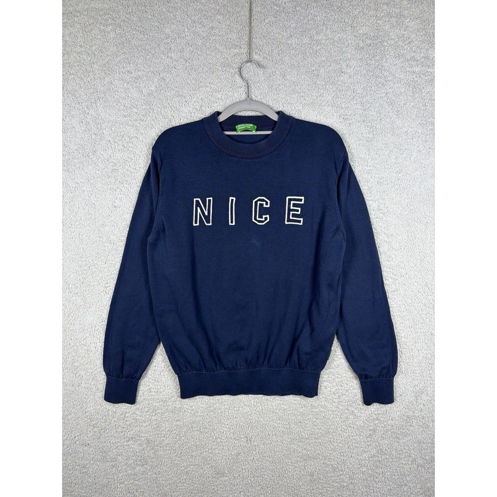 United Colors of Benetton NICE Embroidered Knit Cotton Sweater Blue Men's Size M